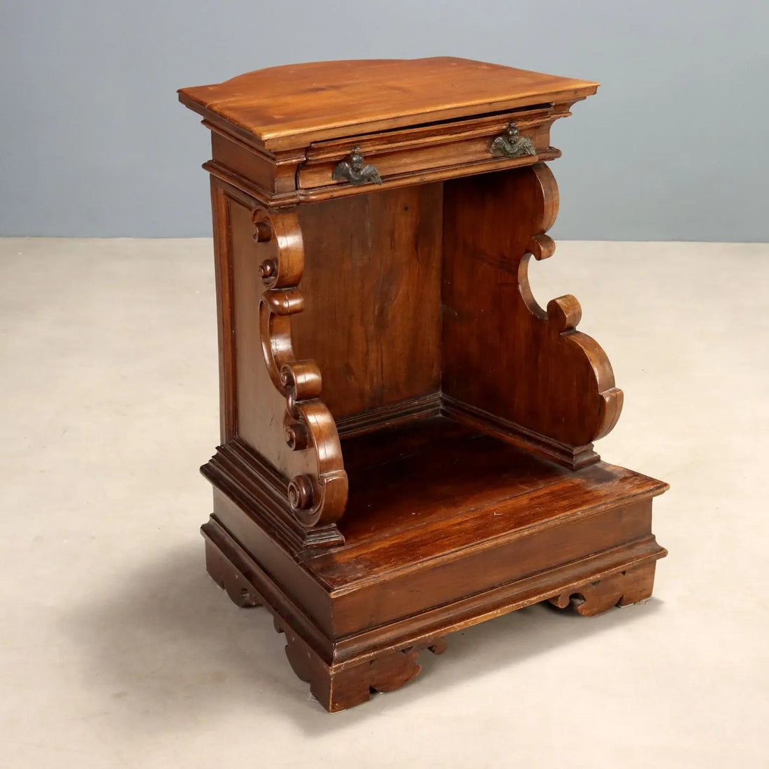 Antique Prayer Desk Baroque Style Walnut Drawer Italy XX Century