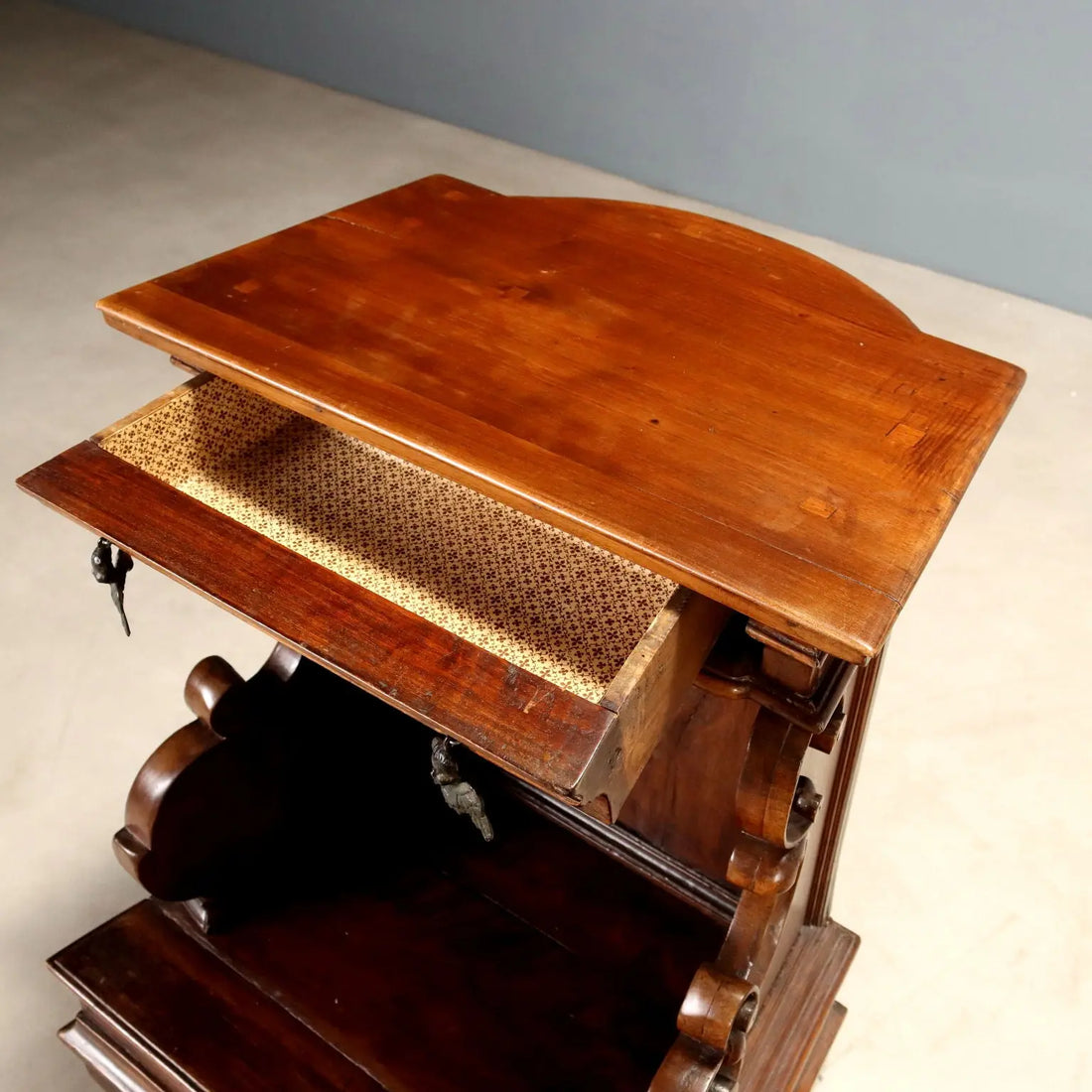 Antique Prayer Desk Baroque Style Walnut Drawer Italy XX Century