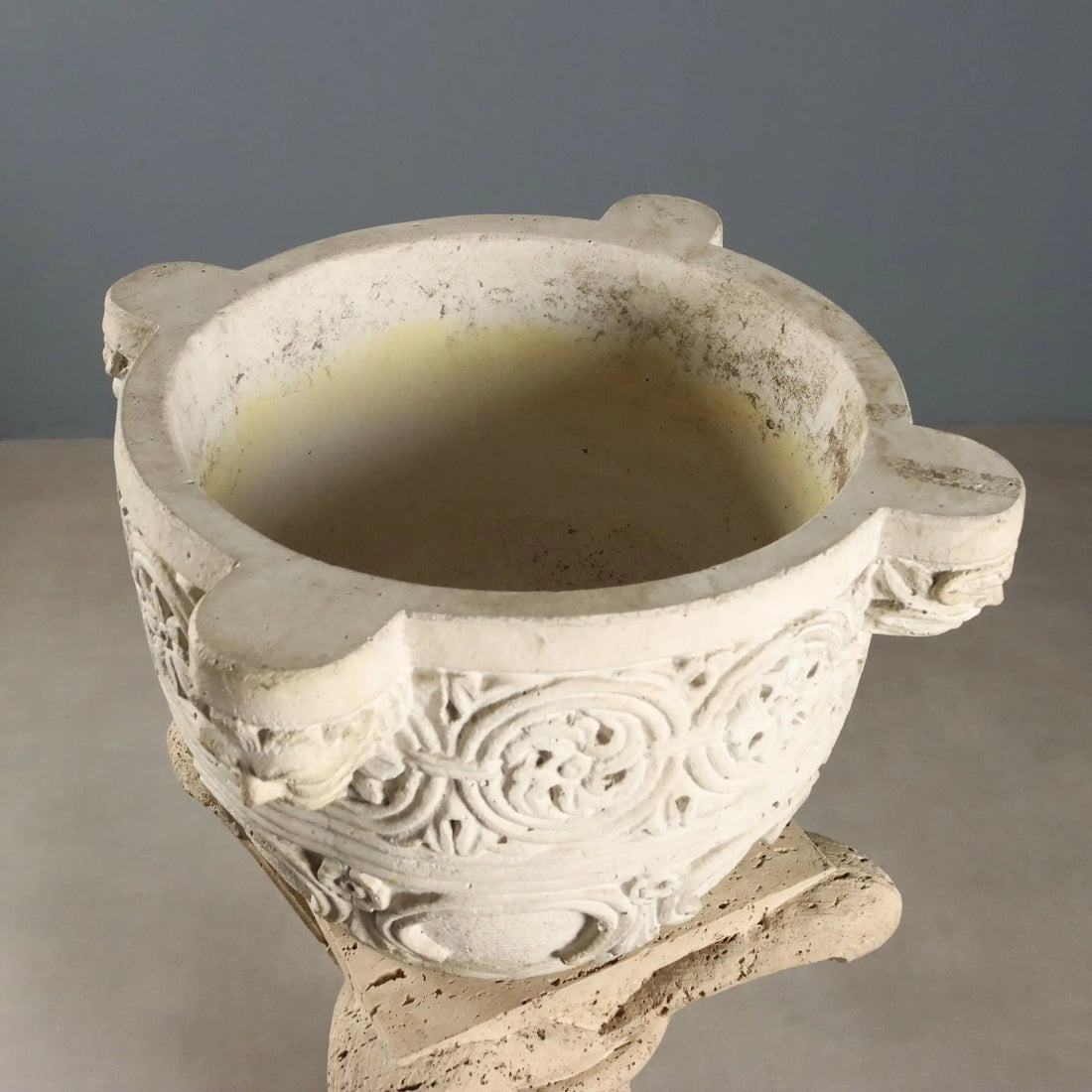 Antique Column Stone and Curly Decorated Vase Italy XX Century