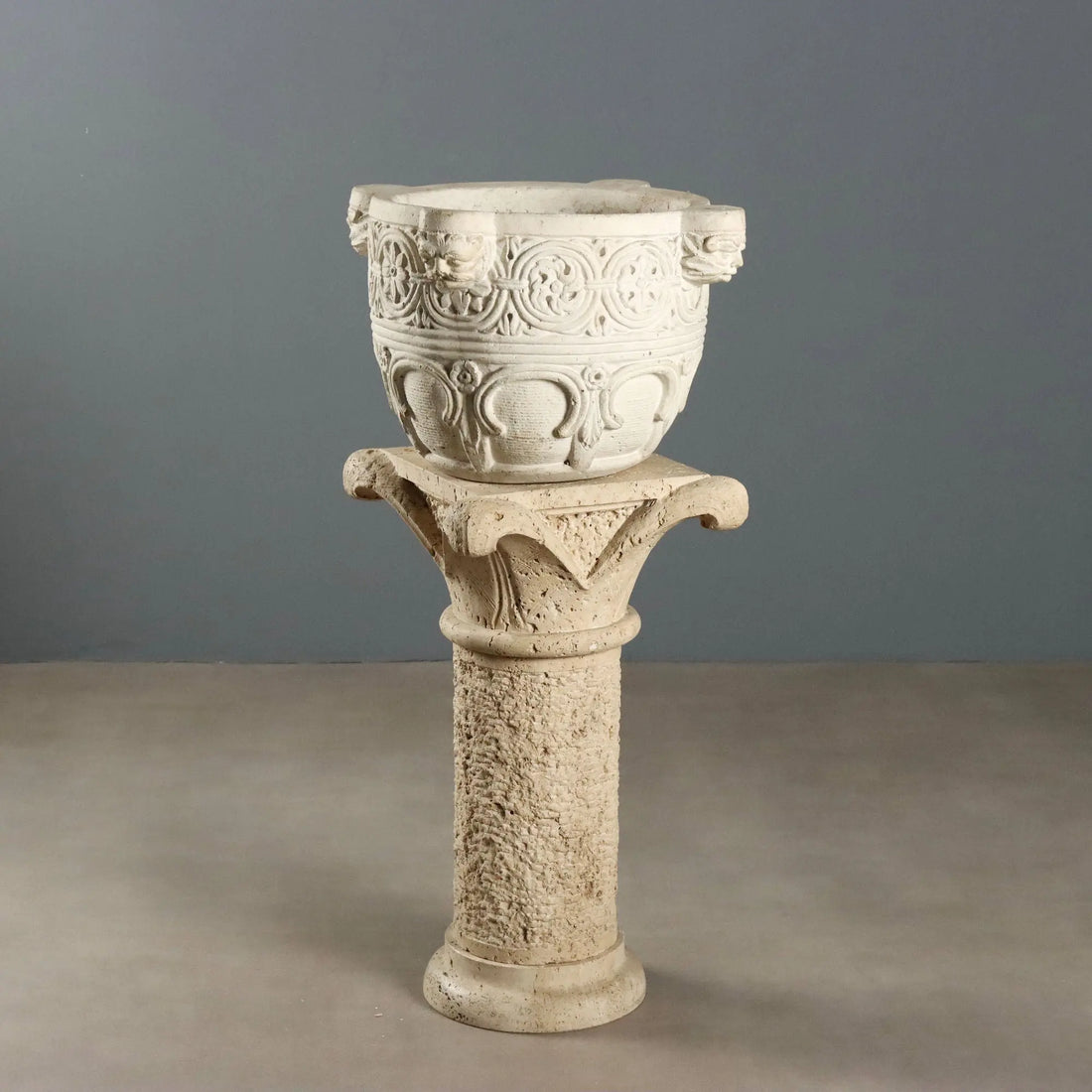 Antique Column Stone and Curly Decorated Vase Italy XX Century