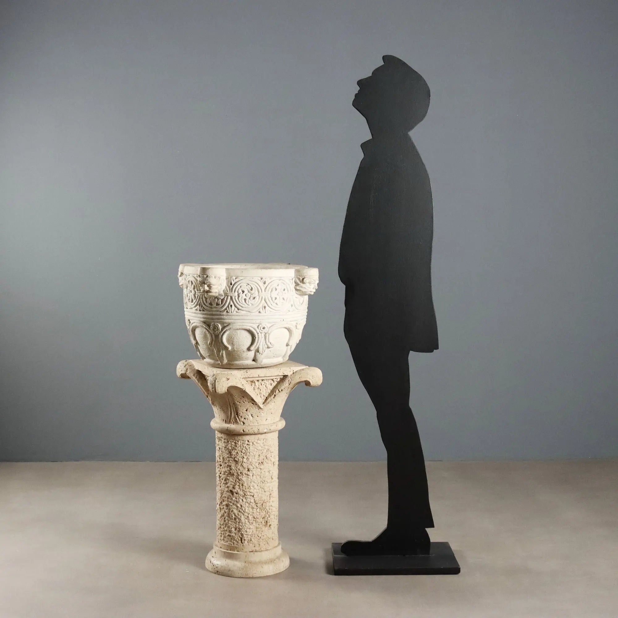 Antique Column Stone and Curly Decorated Vase Italy XX Century