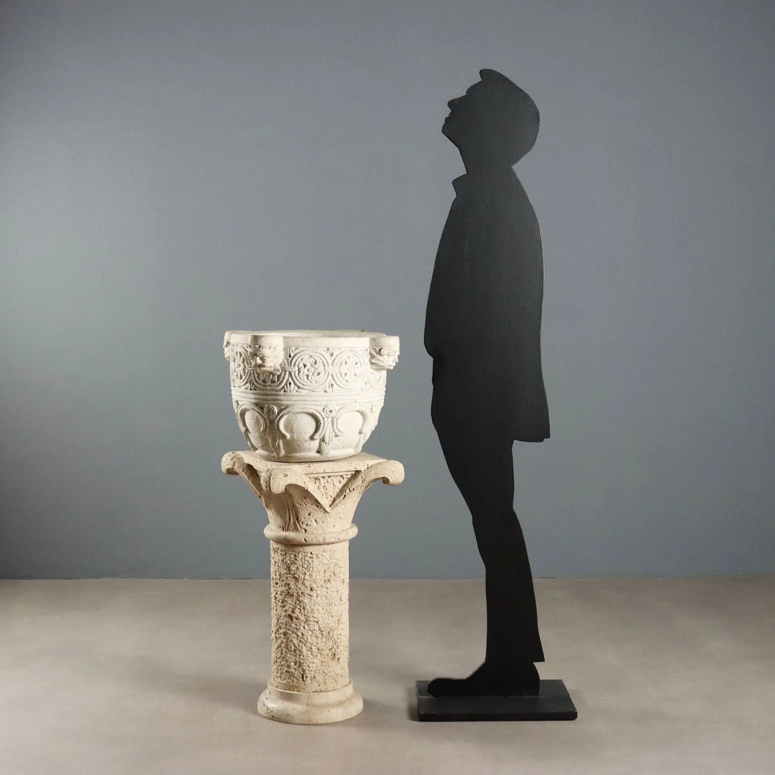 Antique Column Stone and Curly Decorated Vase Italy XX Century