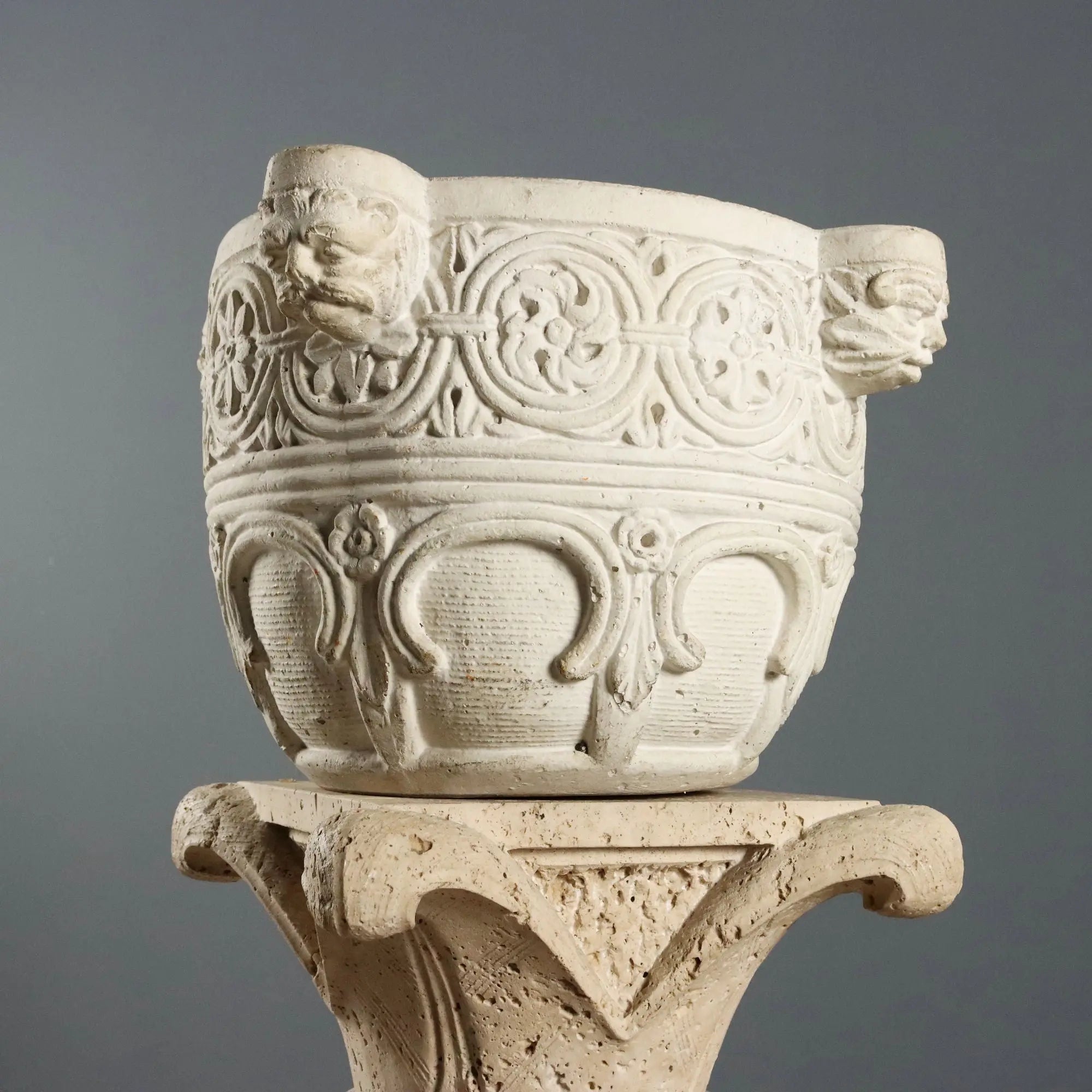 Antique Column Stone and Curly Decorated Vase Italy XX Century