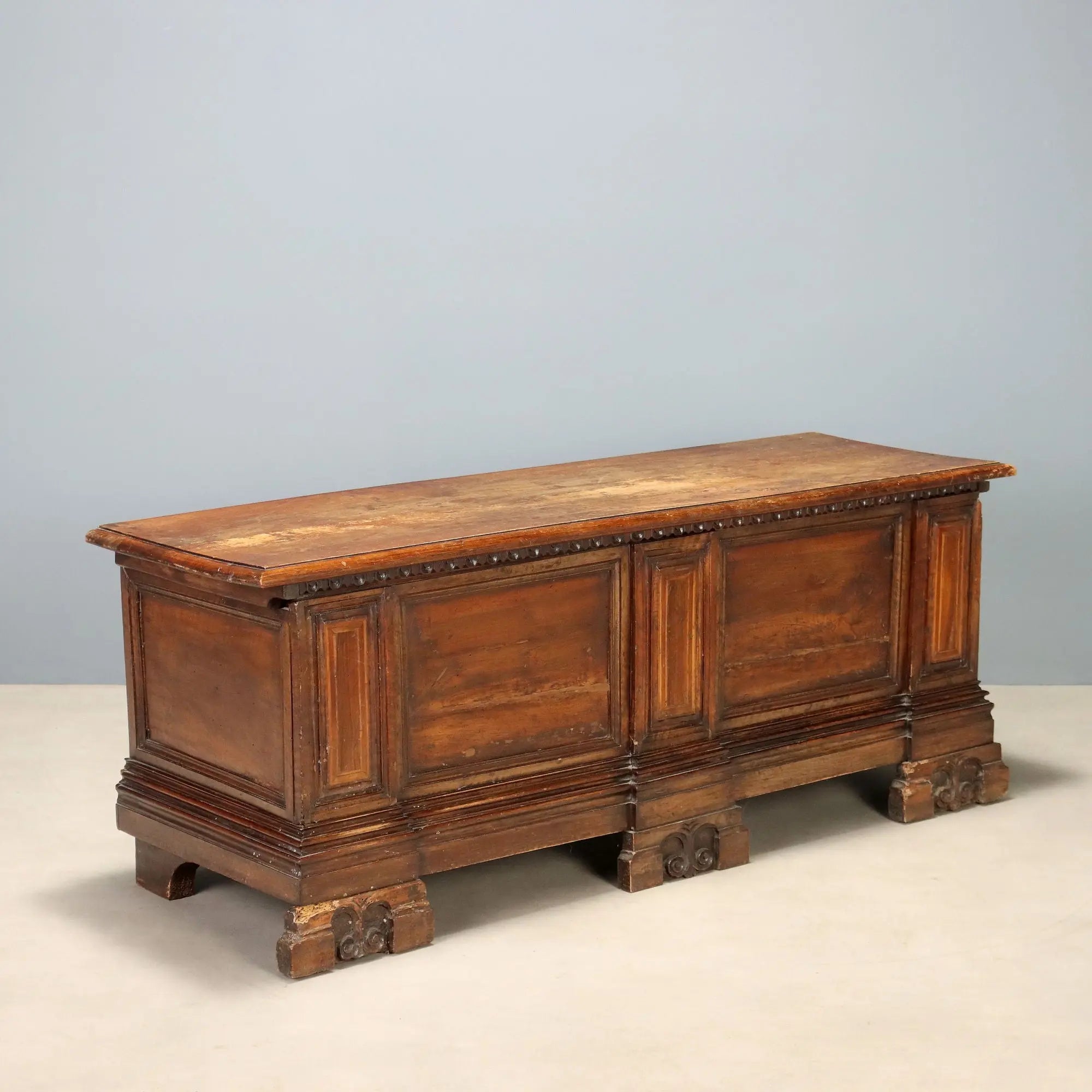 Antique Baroque Chest Walnut Carvings Italy XVIII Century