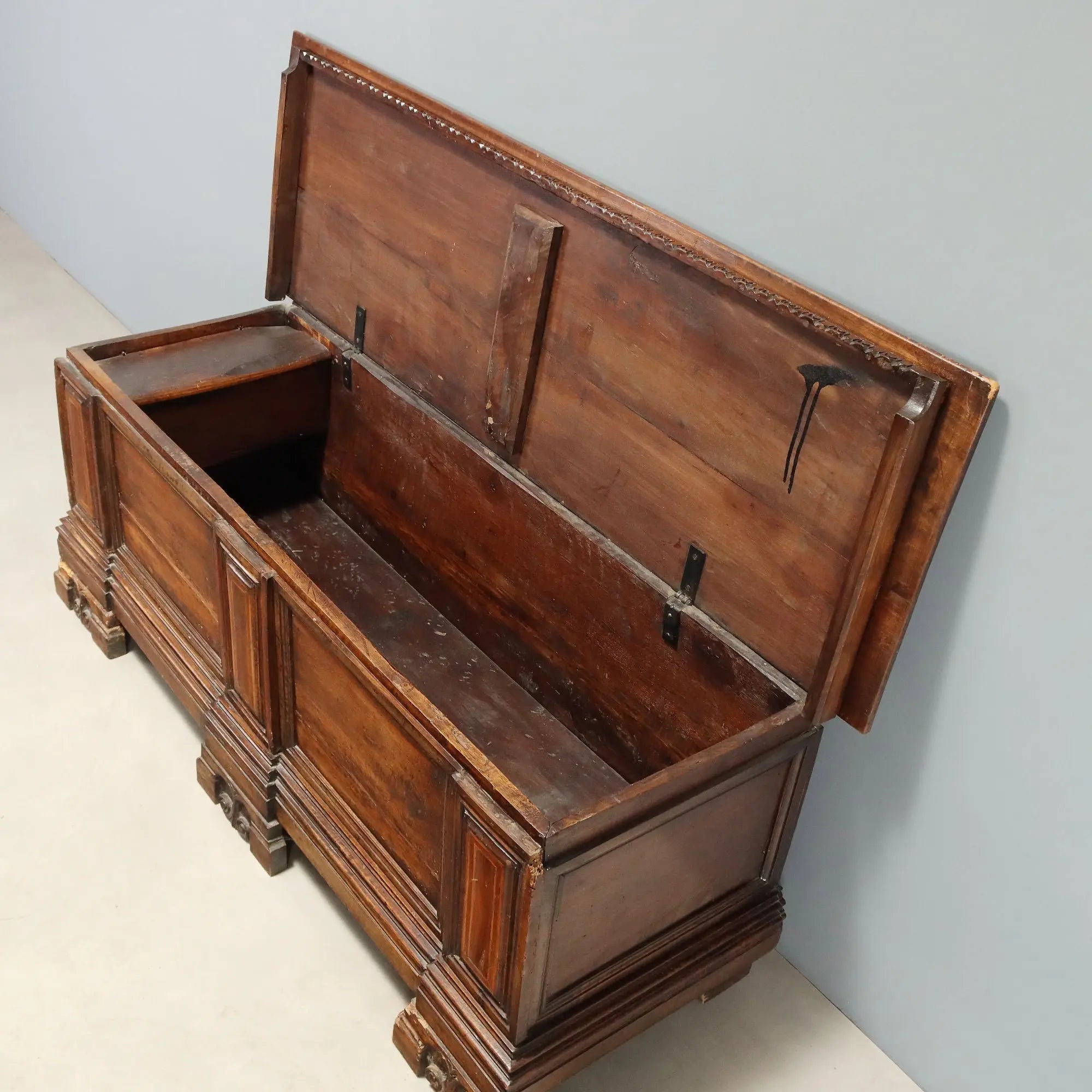 Antique Baroque Chest Walnut Carvings Italy XVIII Century