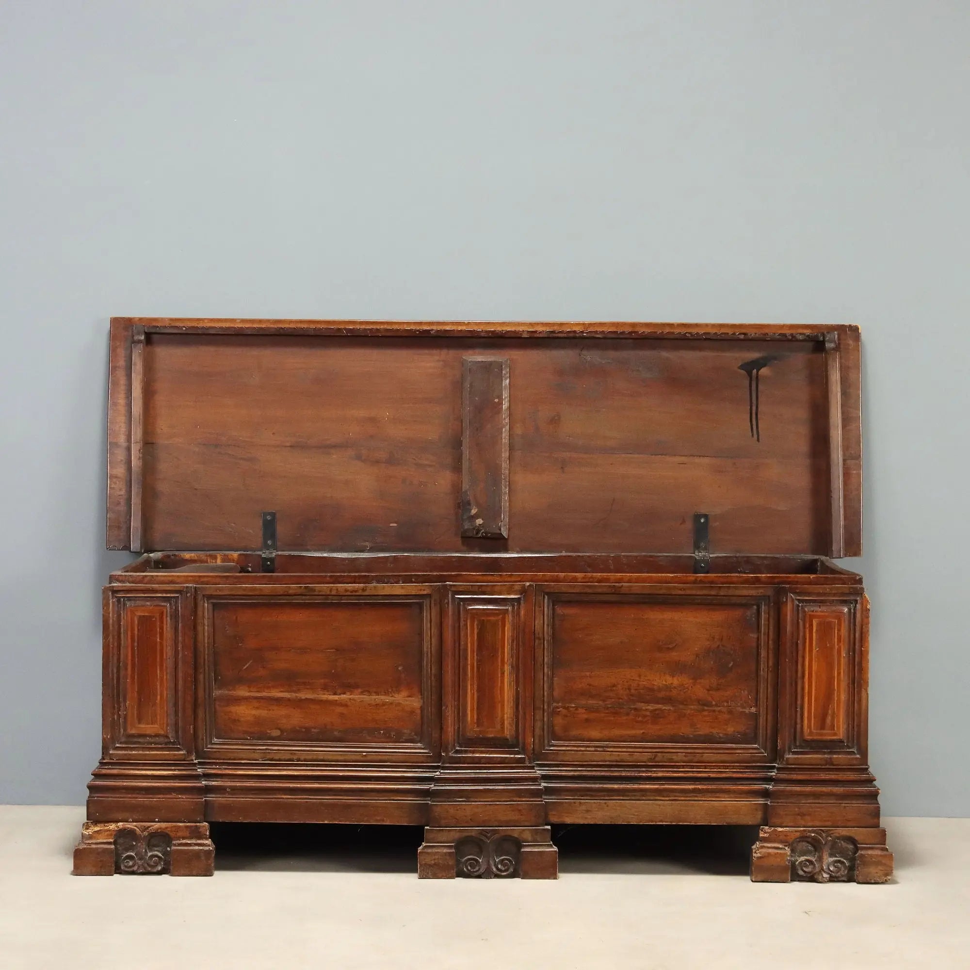 Antique Baroque Chest Walnut Carvings Italy XVIII Century