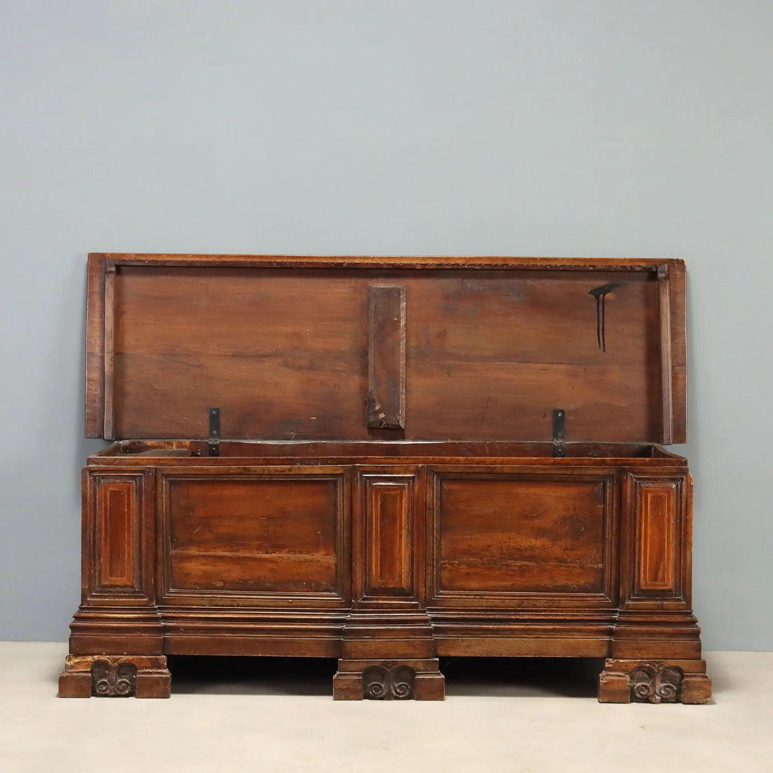 Antique Baroque Chest Walnut Carvings Italy XVIII Century