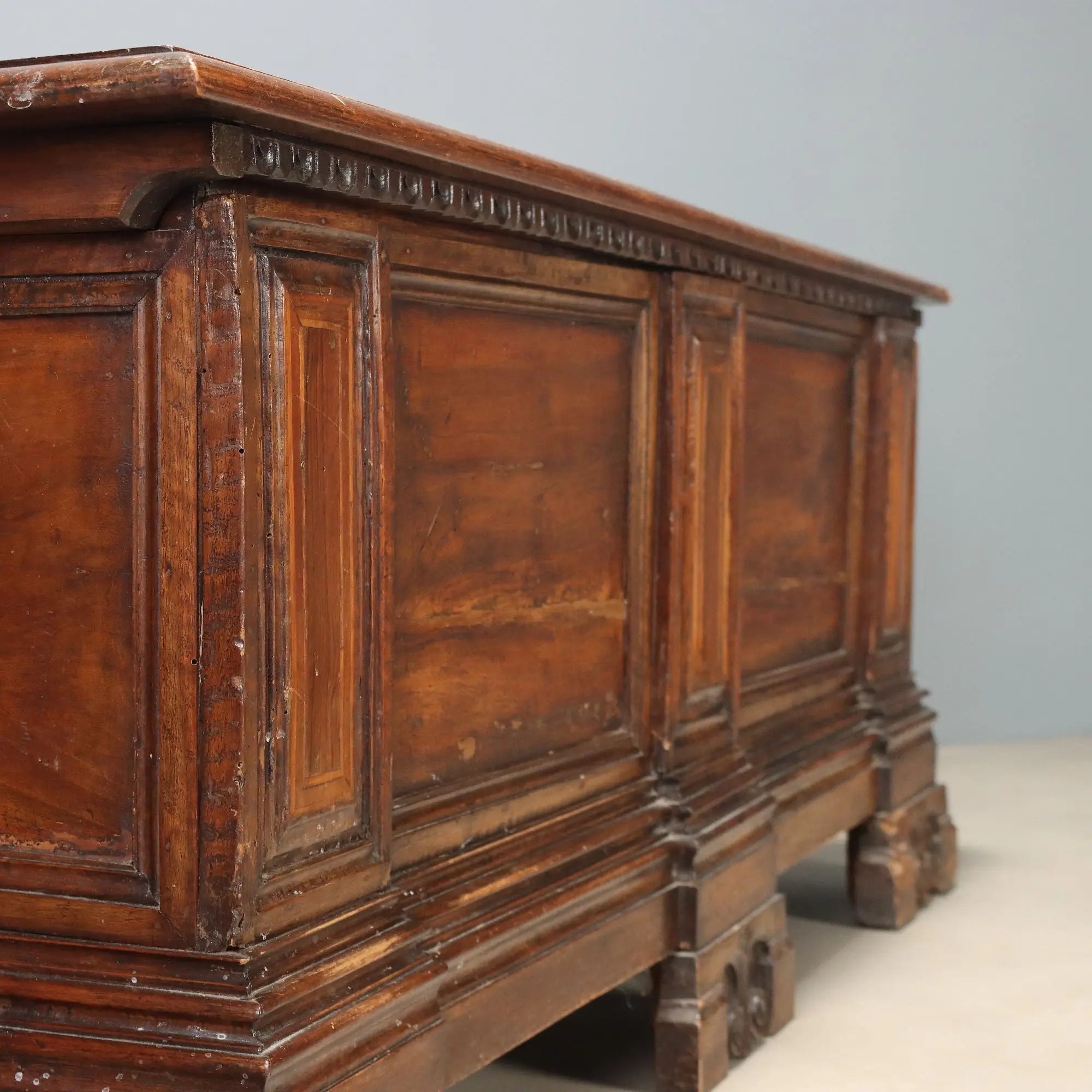 Antique Baroque Chest Walnut Carvings Italy XVIII Century