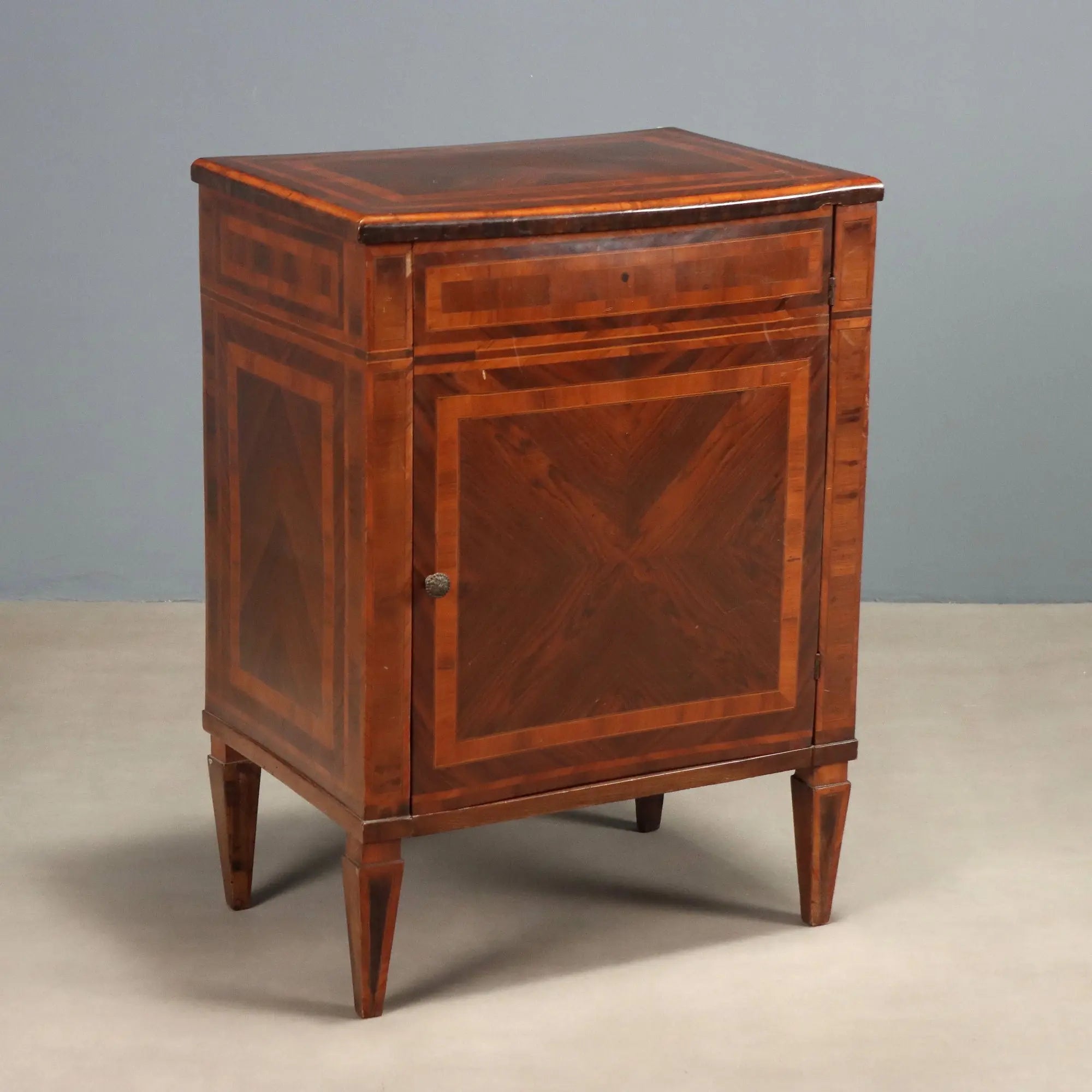Antique Neoclassical Nightstand Bar Compartment Wood XX Century