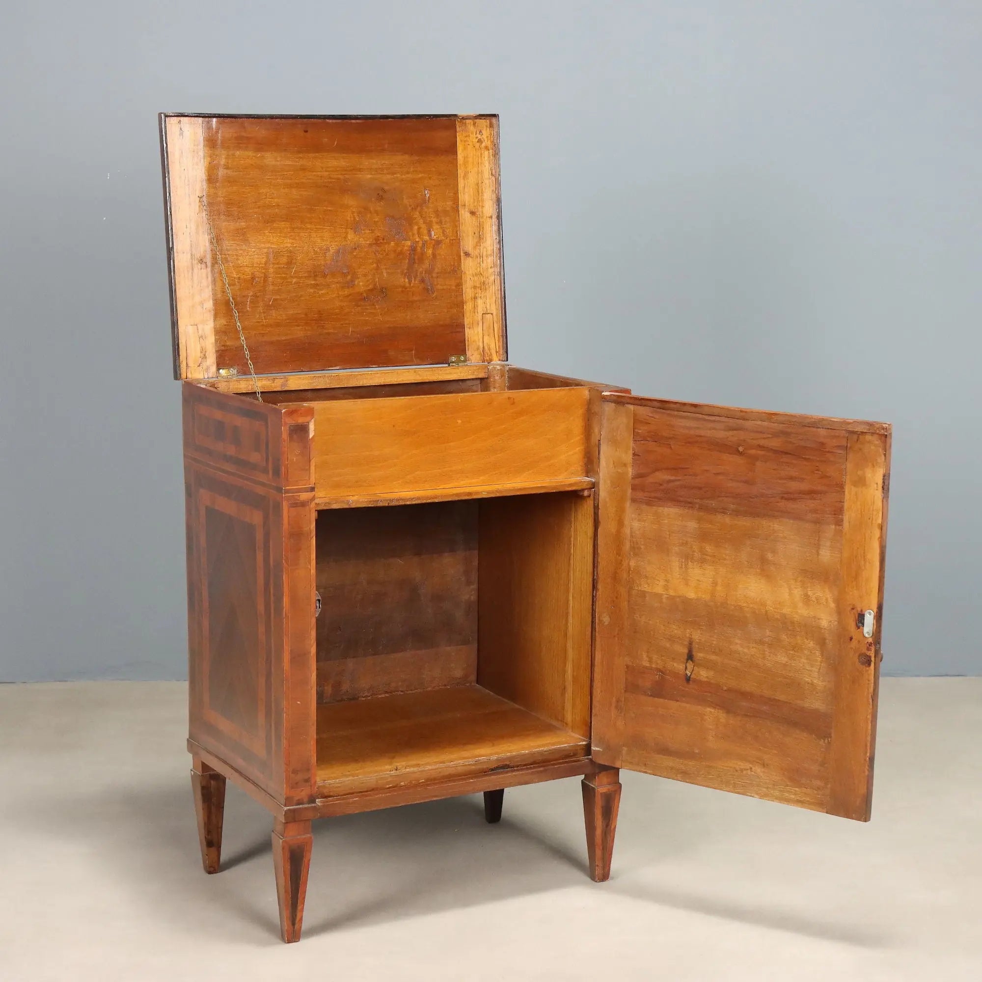 Antique Neoclassical Nightstand Bar Compartment Wood XX Century