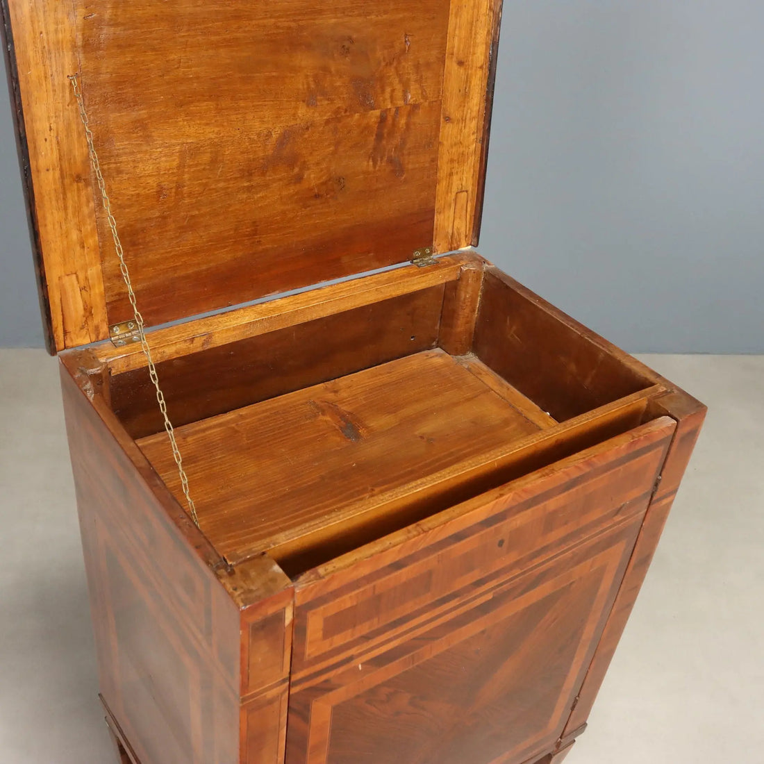 Antique Neoclassical Nightstand Bar Compartment Wood XX Century