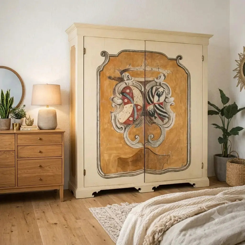 Antique Wardrobe Baroque Style Coat of Arms Fir XX Century - Italy, XX Century | Antiques | Wardrobes
