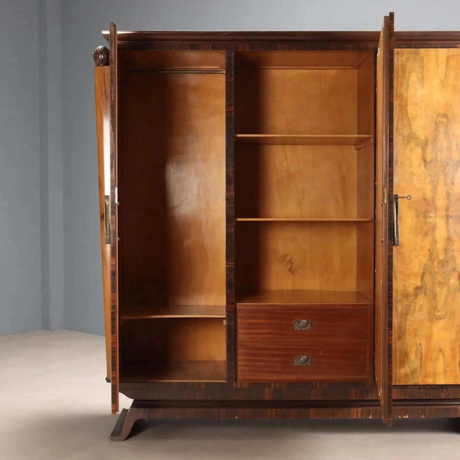Antique Wardrobe Art Déco Various Essences 3 Doors XX Century | Antiques | Wardrobes