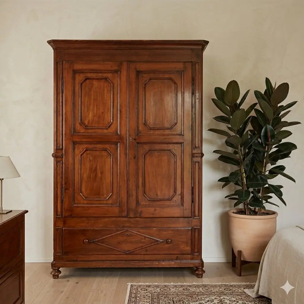 Antique Wardrobe Walnut Painted Poplar Italy XIX Century