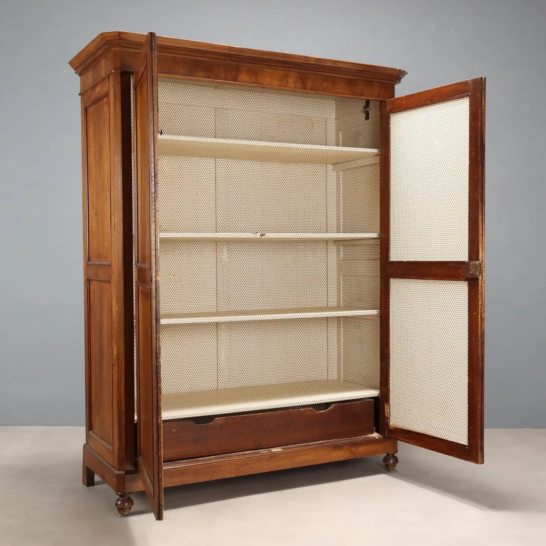 Antique Wardrobe Walnut 4 Compartments Italy XIX Century
