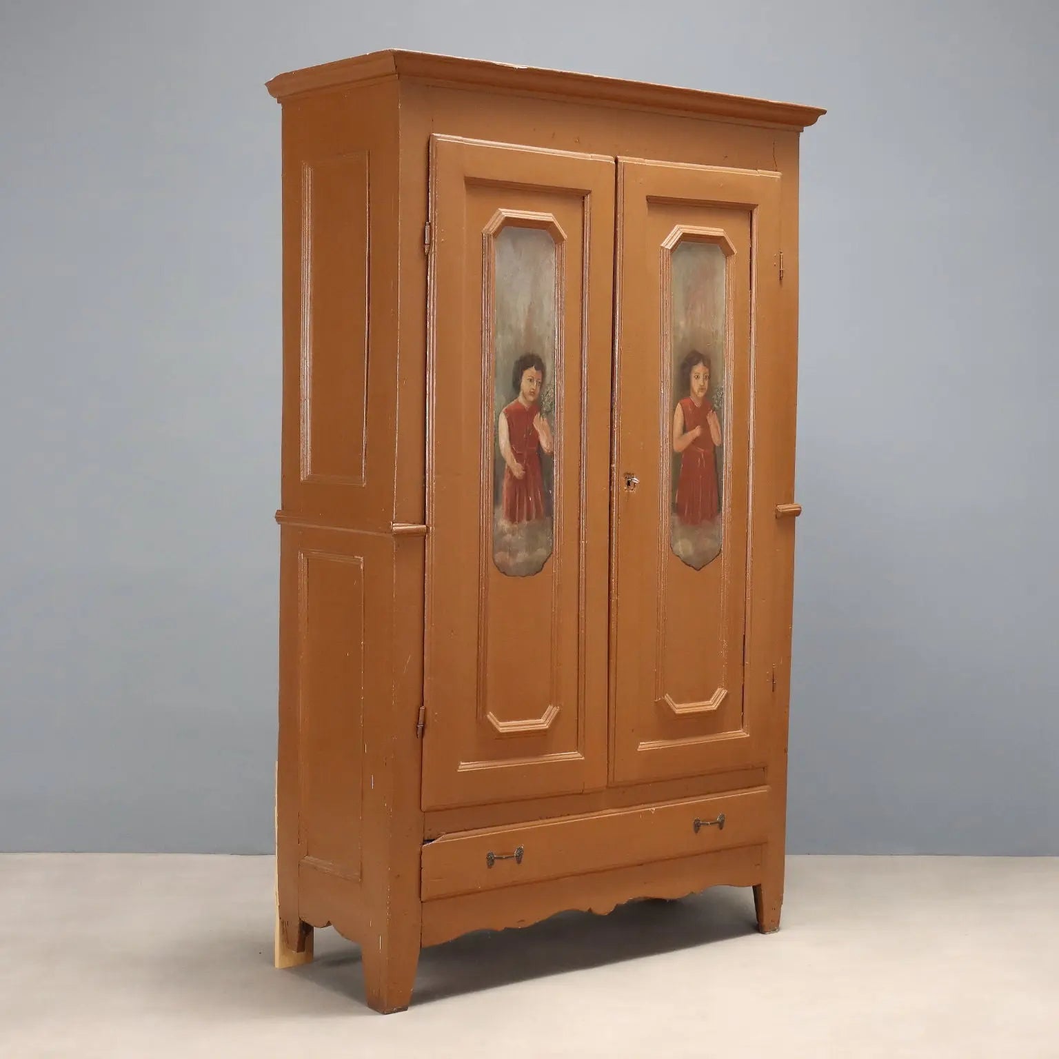 Piedmontese Painted Poplar Wardrobe - 19th Century