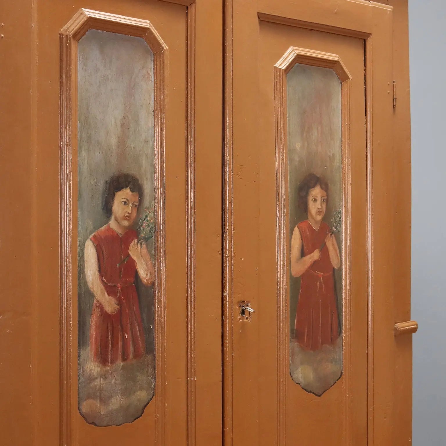 Piedmontese Painted Poplar Wardrobe - 19th Century