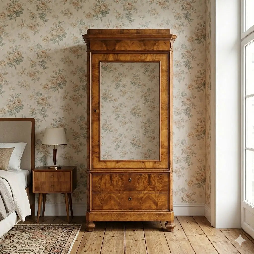 Antique Umbertino Wardrobe Walnut Drawers XIX Century