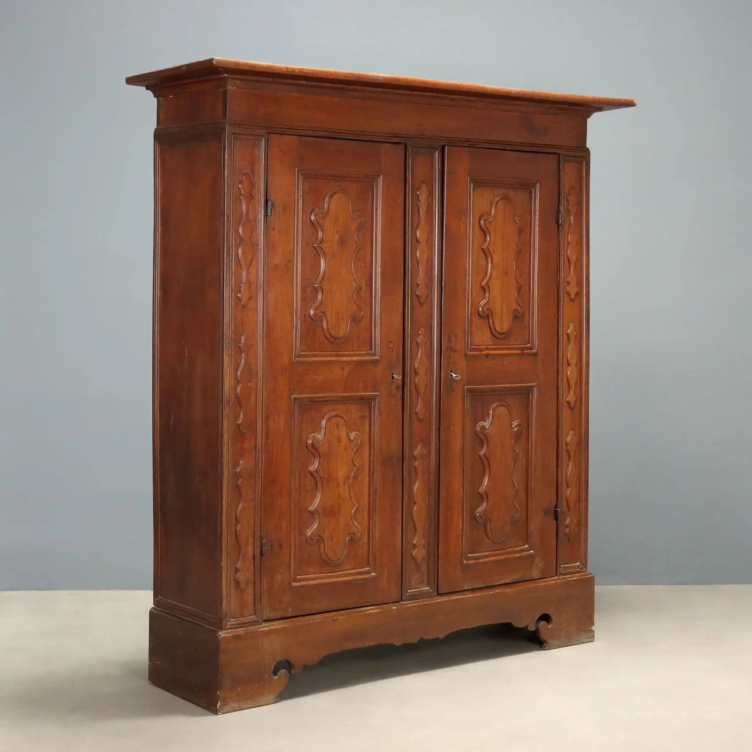 Antique Wardrobe Baroque Cherrywood Tiles Piacenza XVIII Century