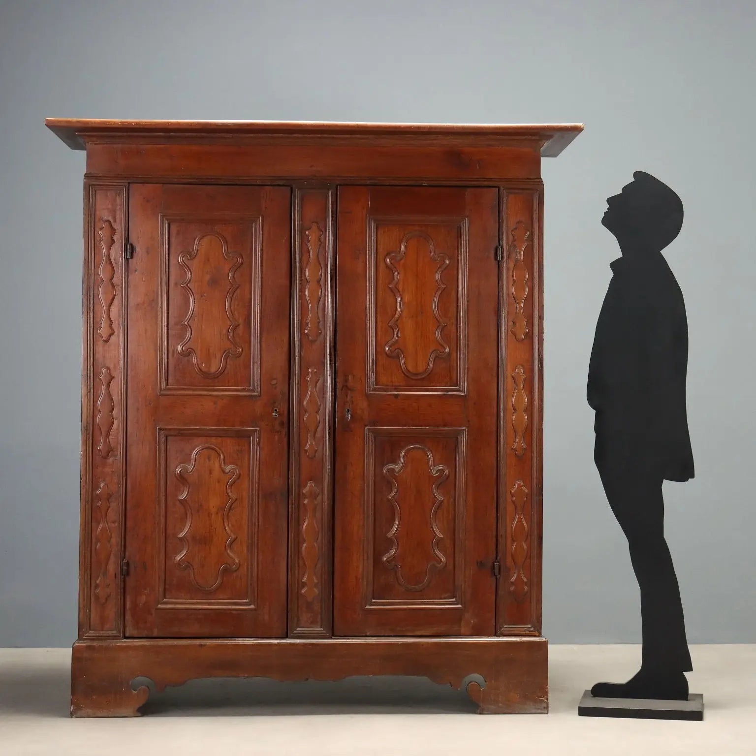 Antique Wardrobe Baroque Cherrywood Tiles Piacenza XVIII Century