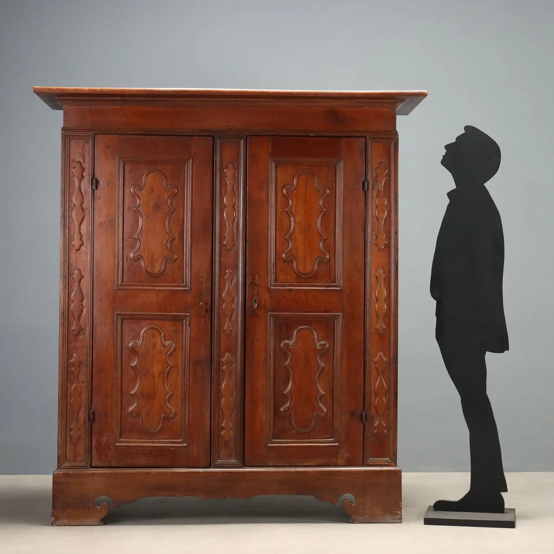 Antique Wardrobe Baroque Cherrywood Tiles Piacenza XVIII Century