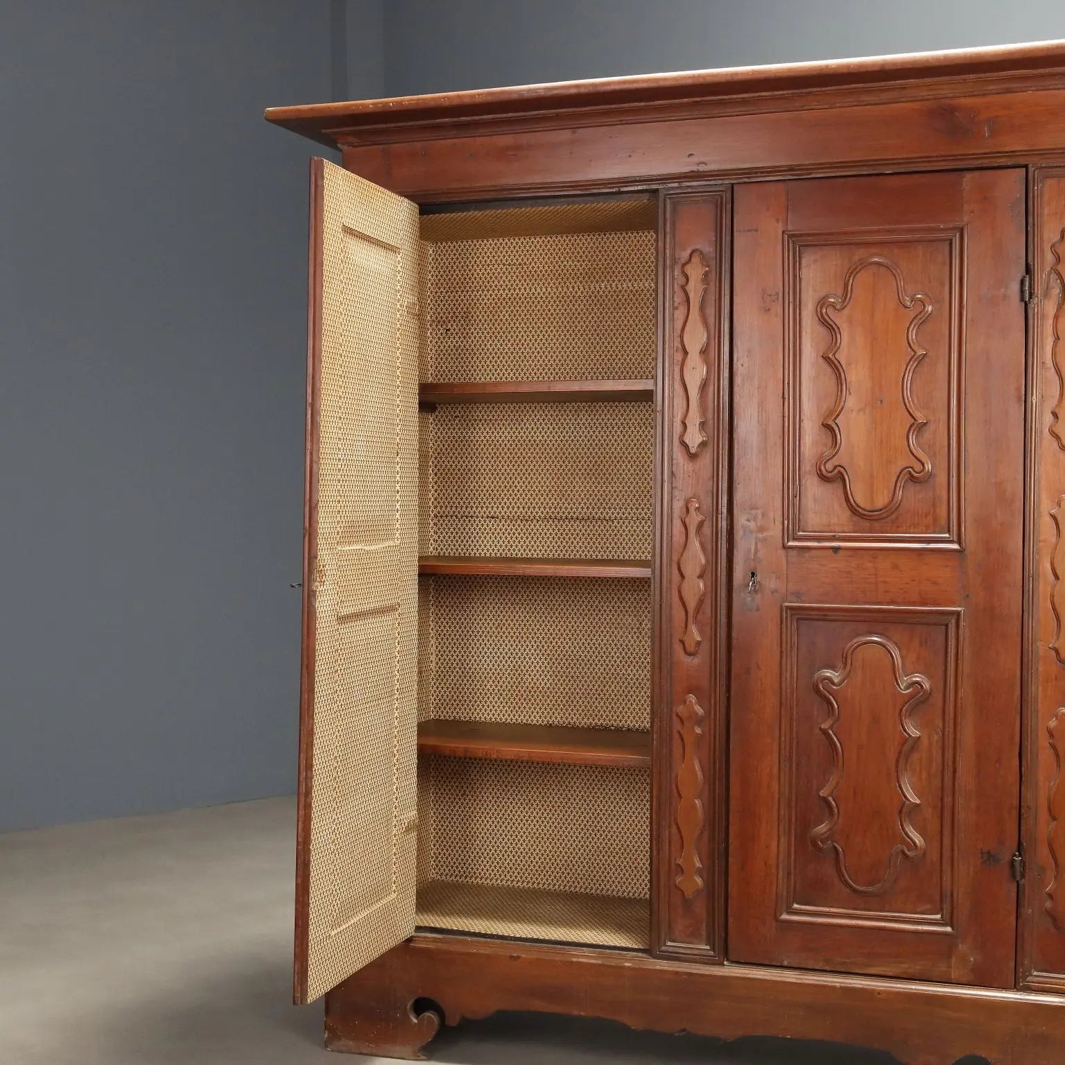 Antique Wardrobe Baroque Cherrywood Tiles Piacenza XVIII Century