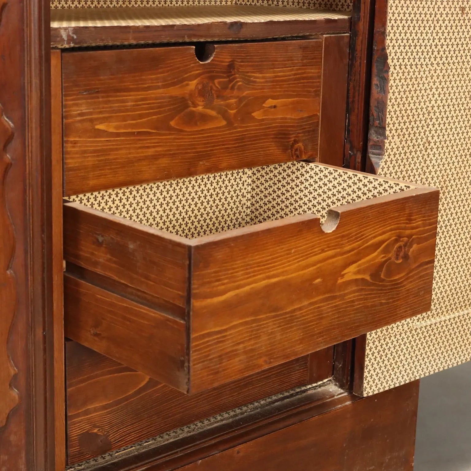 Antique Wardrobe Baroque Cherrywood Tiles Piacenza XVIII Century