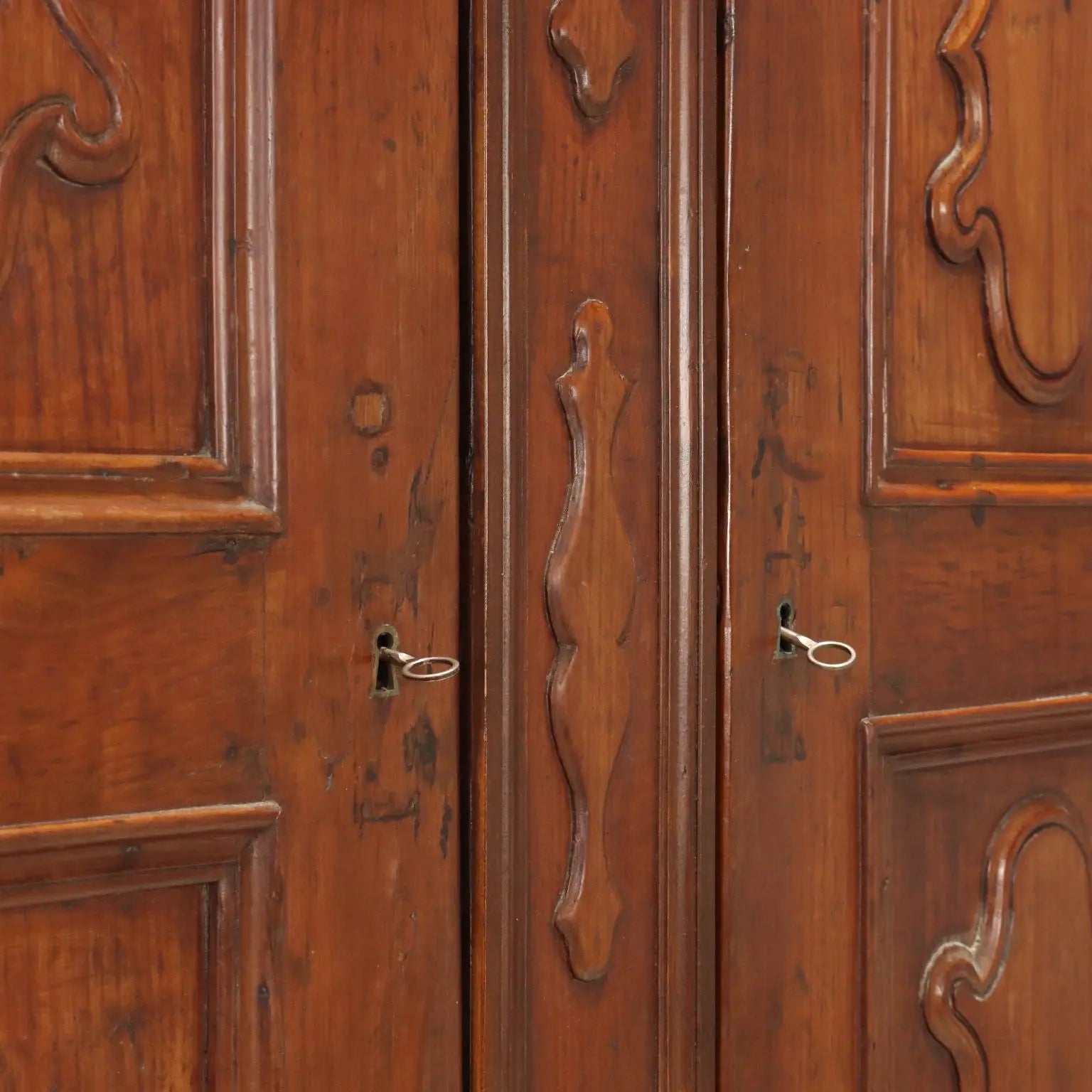 Antique Wardrobe Baroque Cherrywood Tiles Piacenza XVIII Century