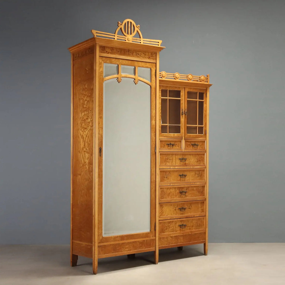 Antique Wardrobe Art Nouveau Ash Maple Italy XX Century