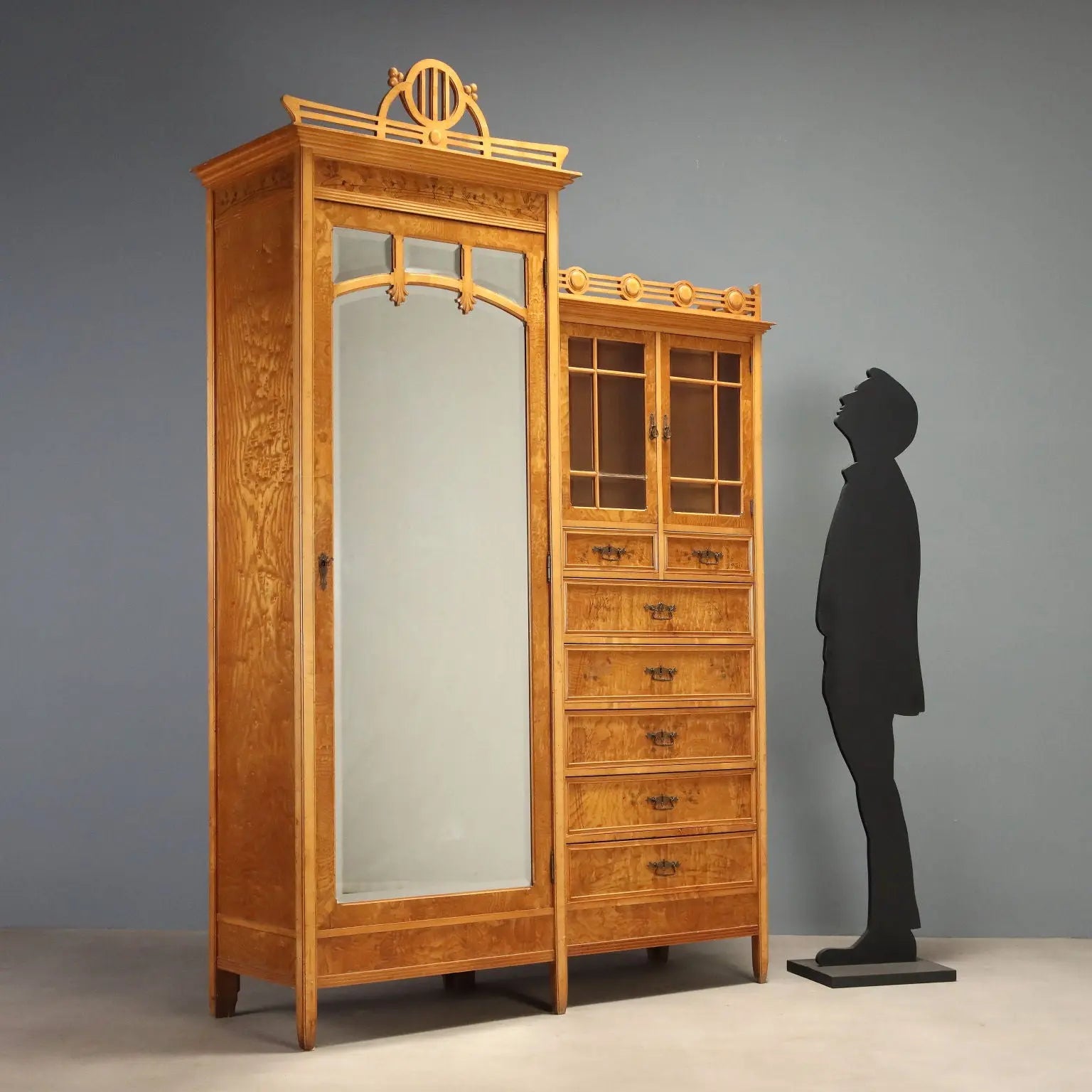 Antique Wardrobe Art Nouveau Ash Maple Italy XX Century