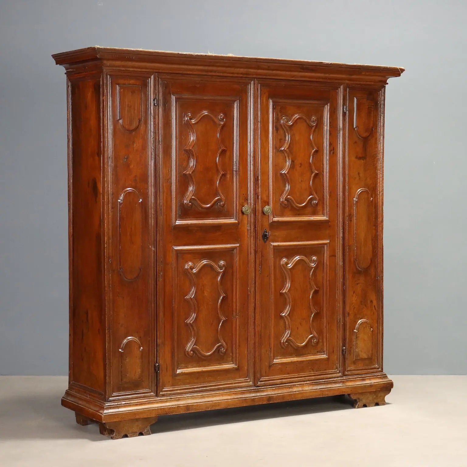 Antique Baroque Cabinet Walnut Fabric Piedmont Italy XVIII Century