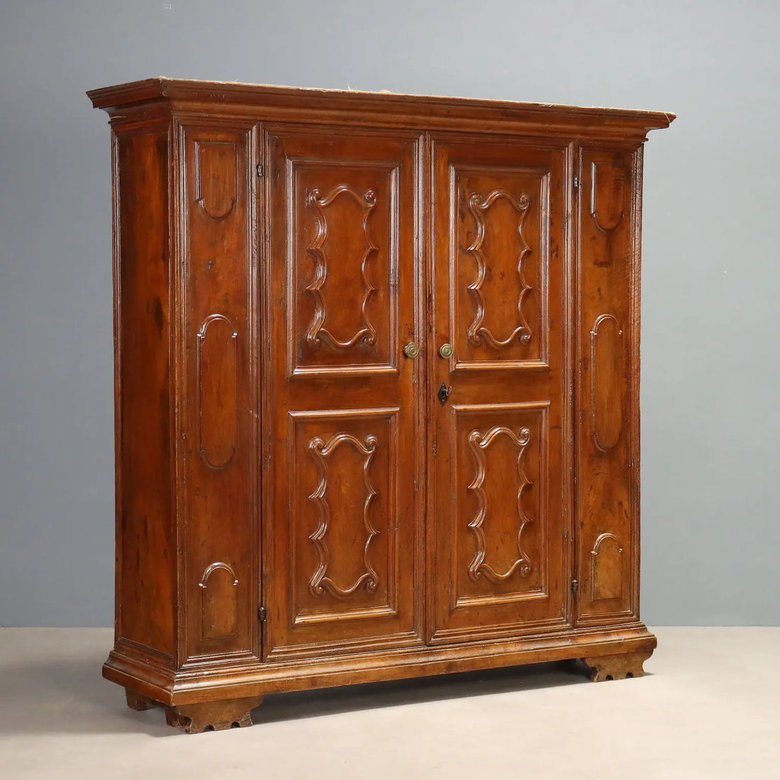 Antique Baroque Cabinet Walnut Fabric Piedmont Italy XVIII Century