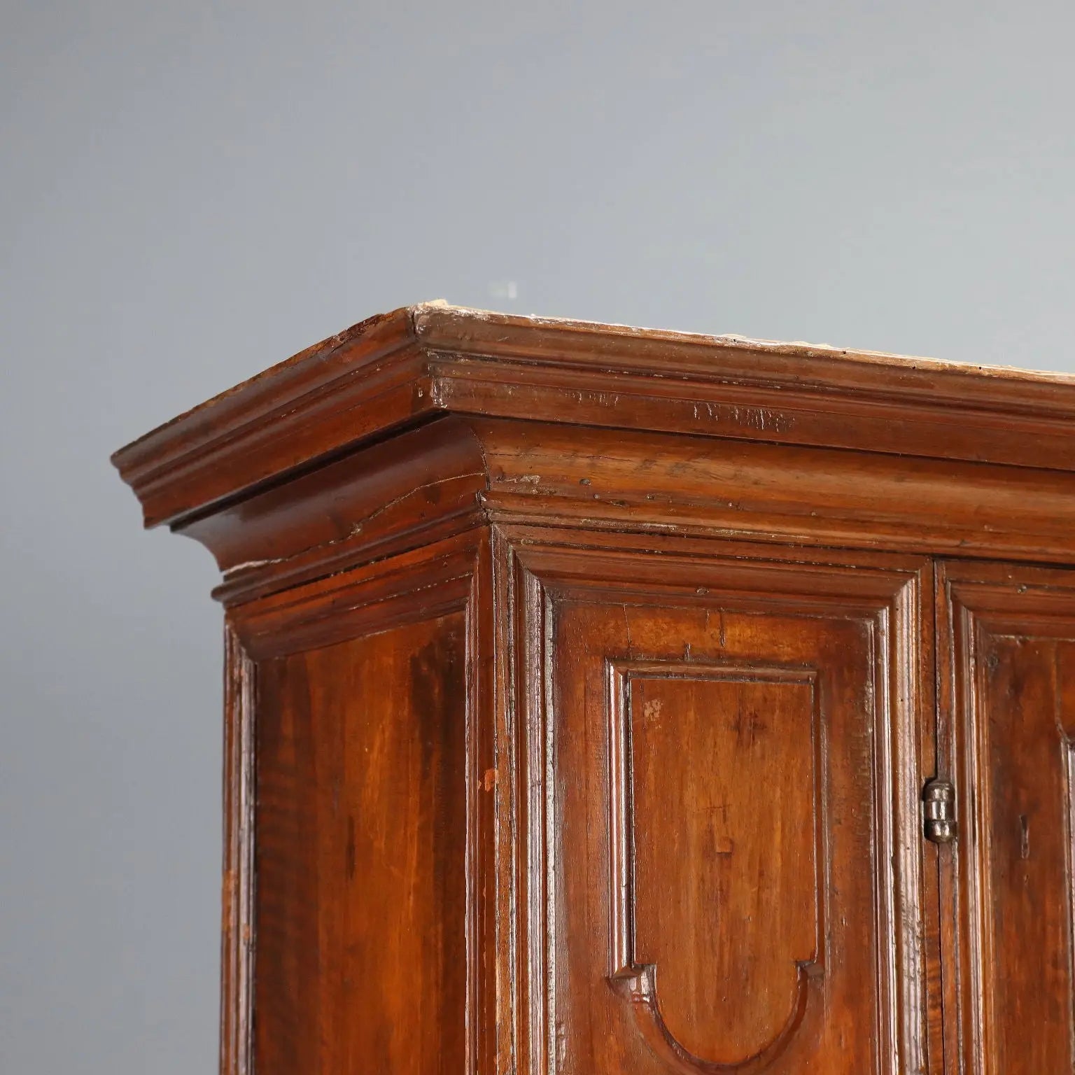 Antique Baroque Cabinet Walnut Fabric Piedmont Italy XVIII Century