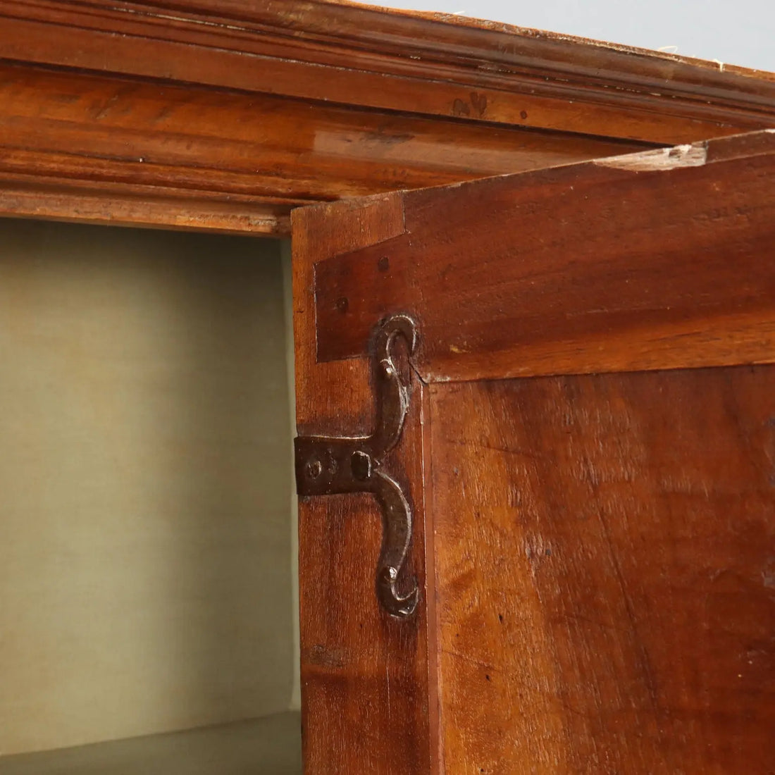 Antique Baroque Cabinet Walnut Fabric Piedmont Italy XVIII Century