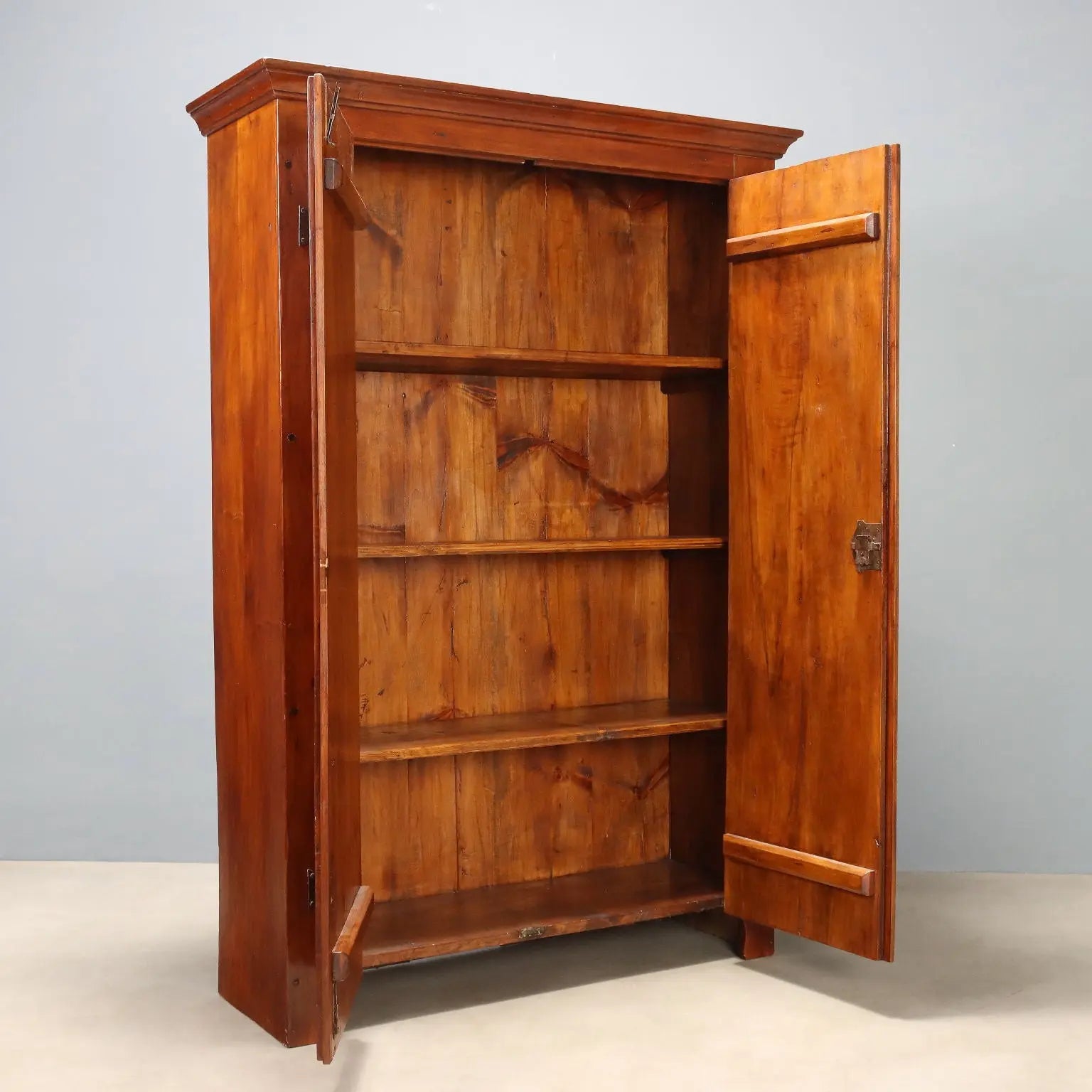 Vintage Walnut Wardrobe with Two Doors and Shelves