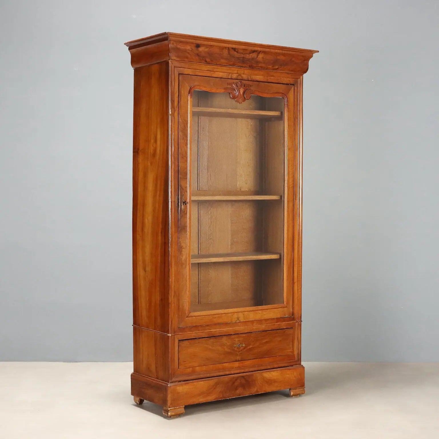 Antique Wardrobe Louis Philippe Walnut Glass France XIX Century