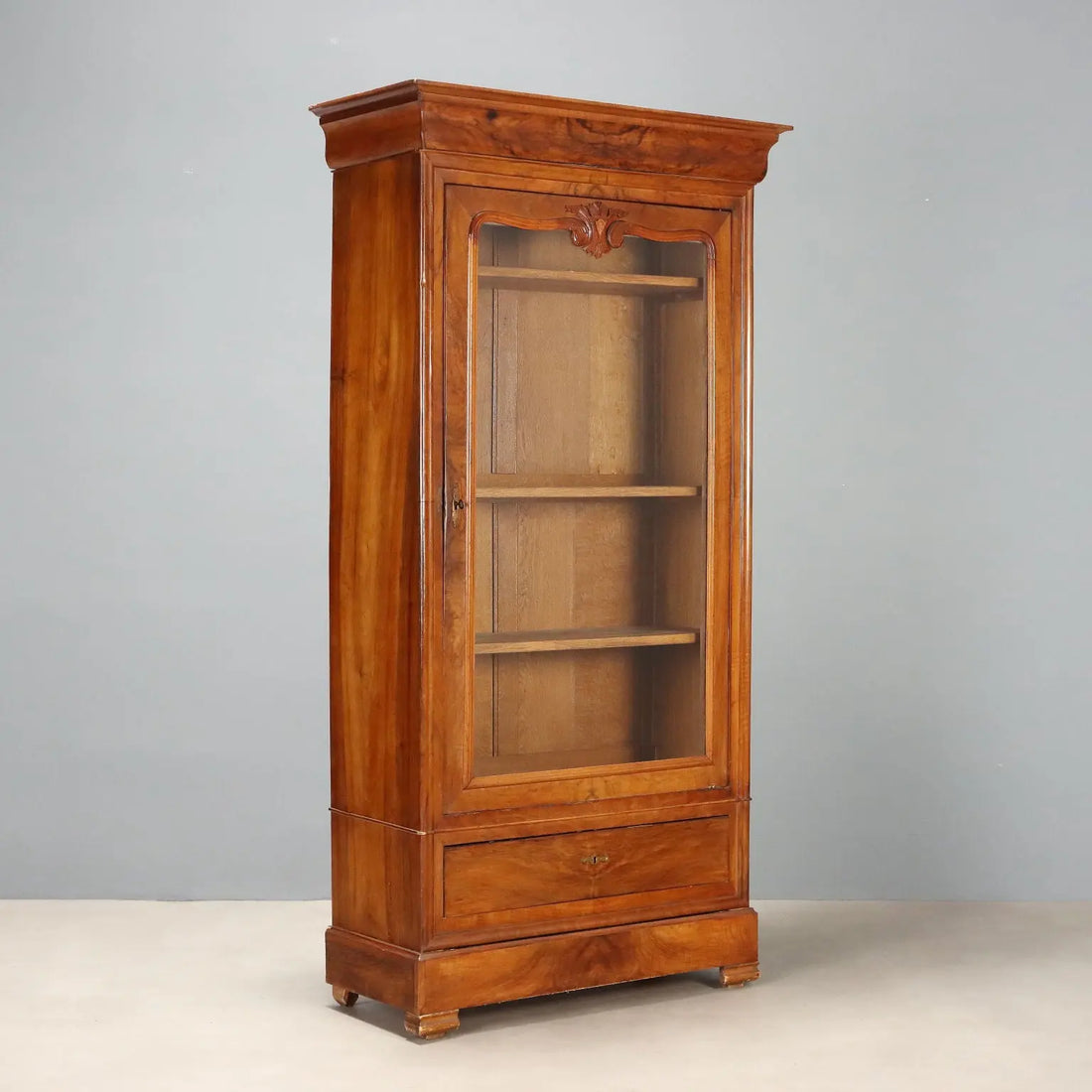 Antique Wardrobe Louis Philippe Walnut Glass France XIX Century
