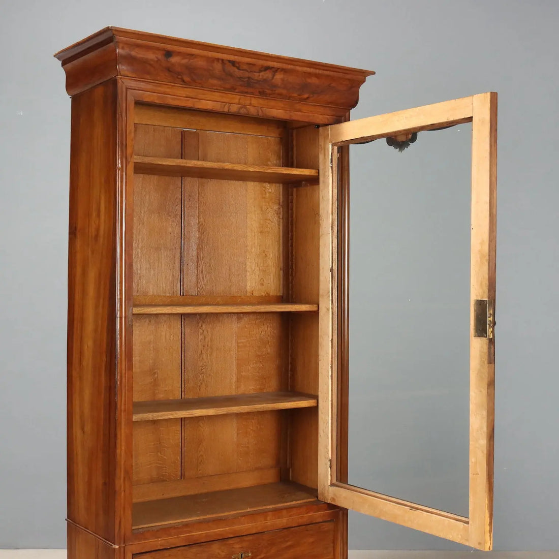 Antique Wardrobe Louis Philippe Walnut Glass France XIX Century