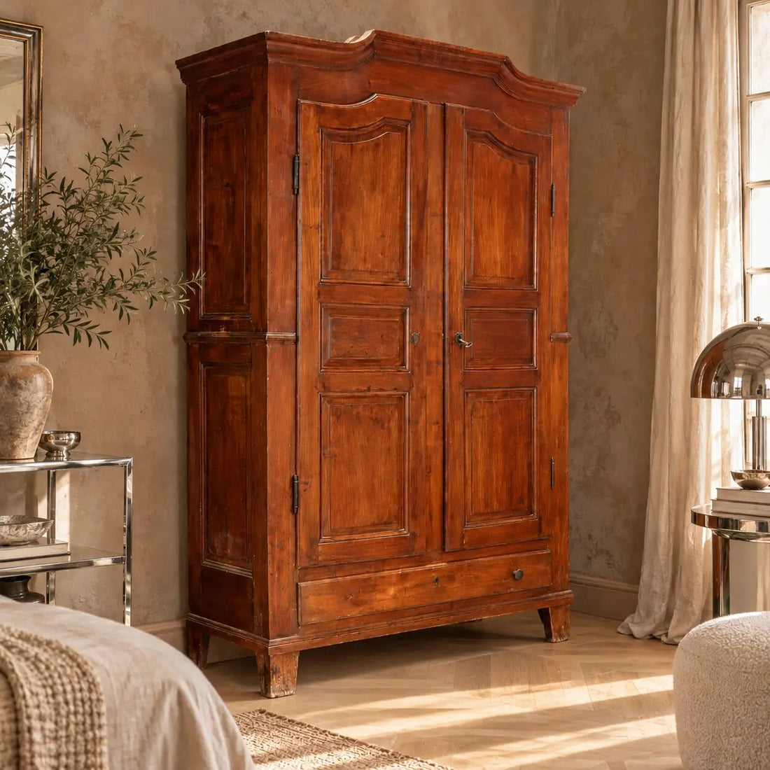 Antique Wardrobe Cherrywood Drawers Italy XIX Century