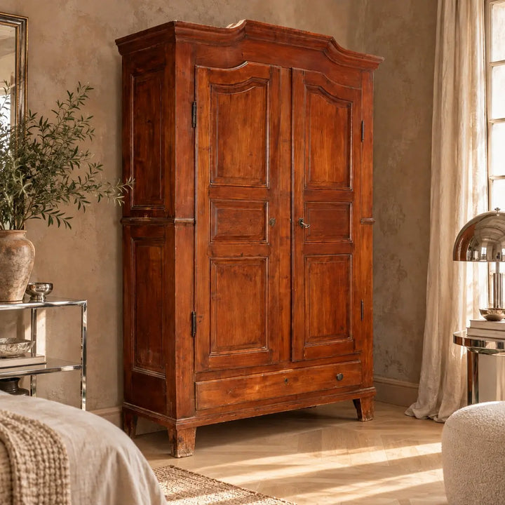 Antique Wardrobe Cherrywood Drawers Italy XIX Century