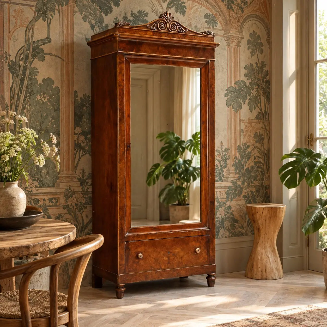 Antique Wardrobe Louis Philippe Walnut Italy XIX Century