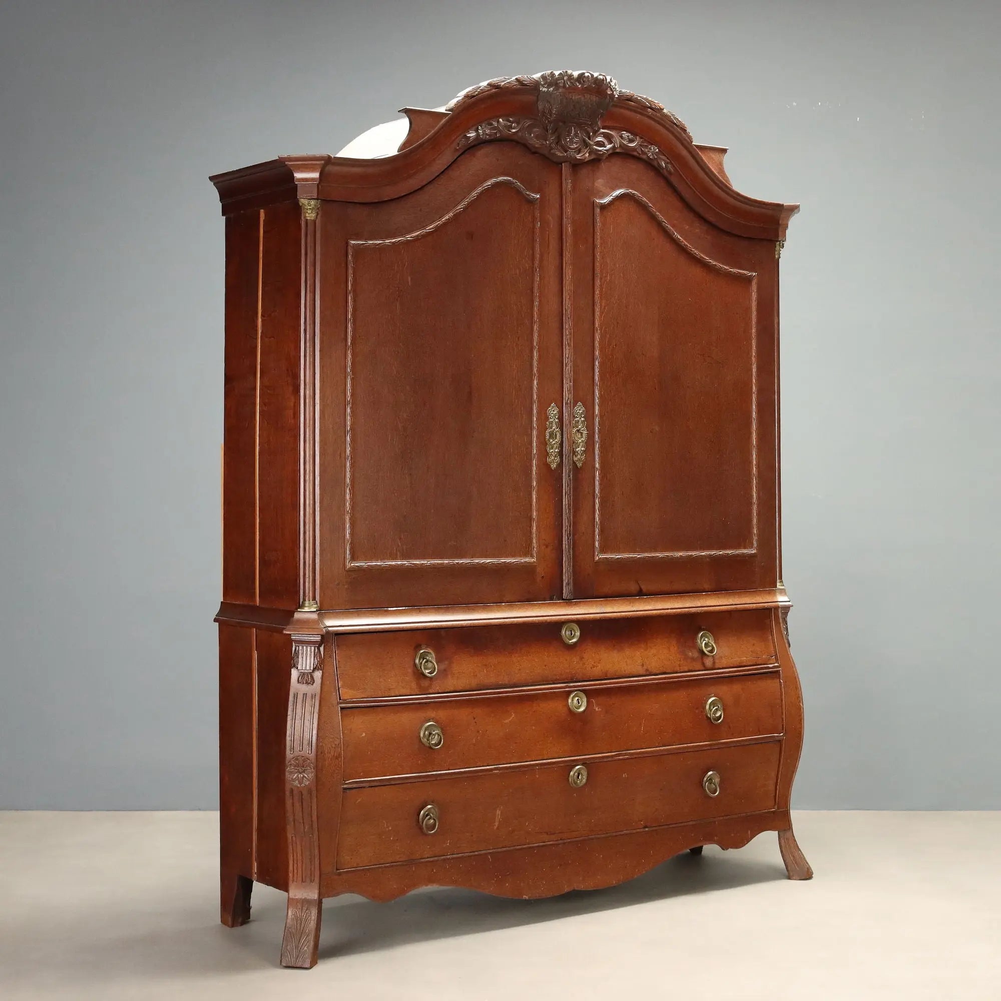 Antique Wardrobe Oak Gilded Bronze Netherlands XIX Century
