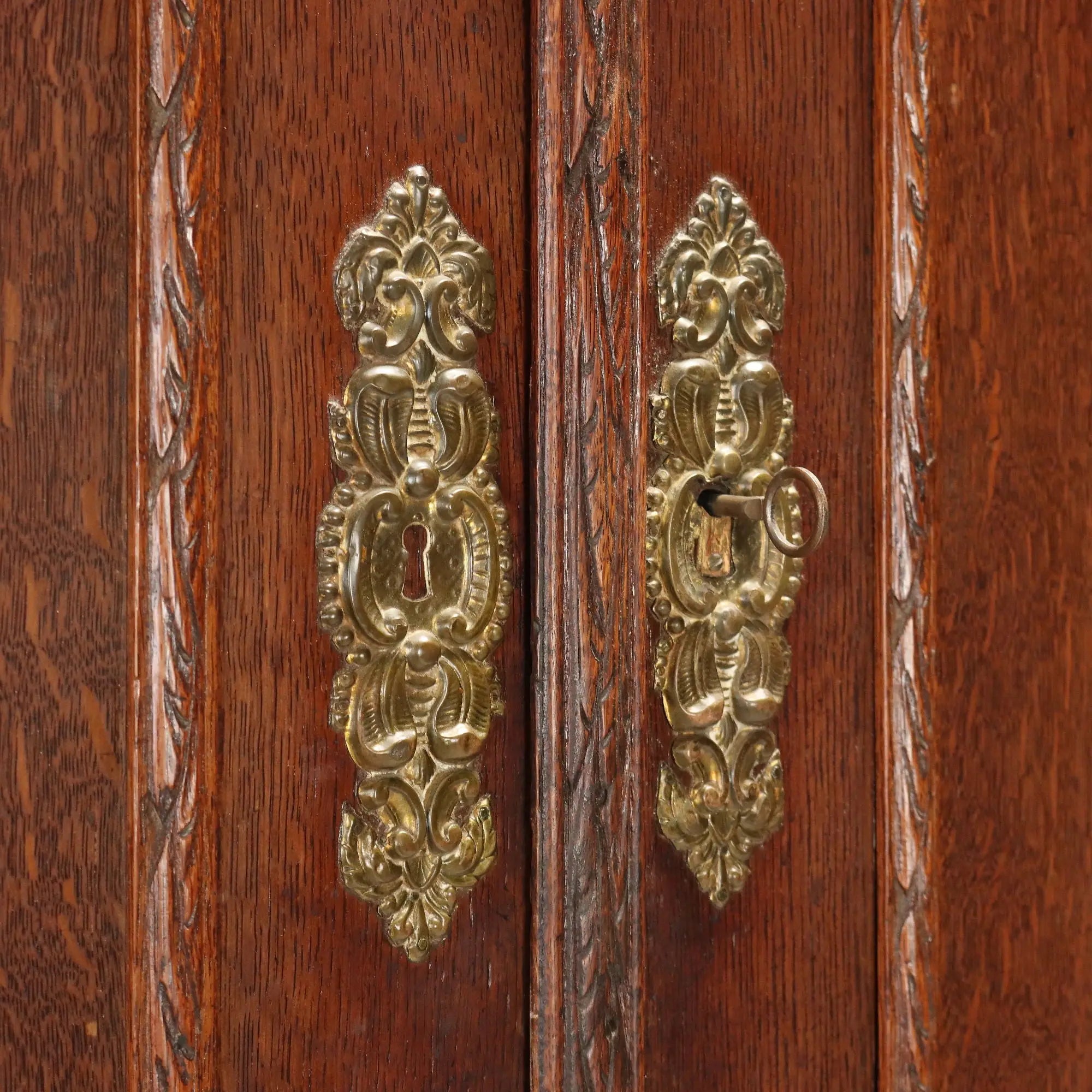 Antique Wardrobe Oak Gilded Bronze Netherlands XIX Century