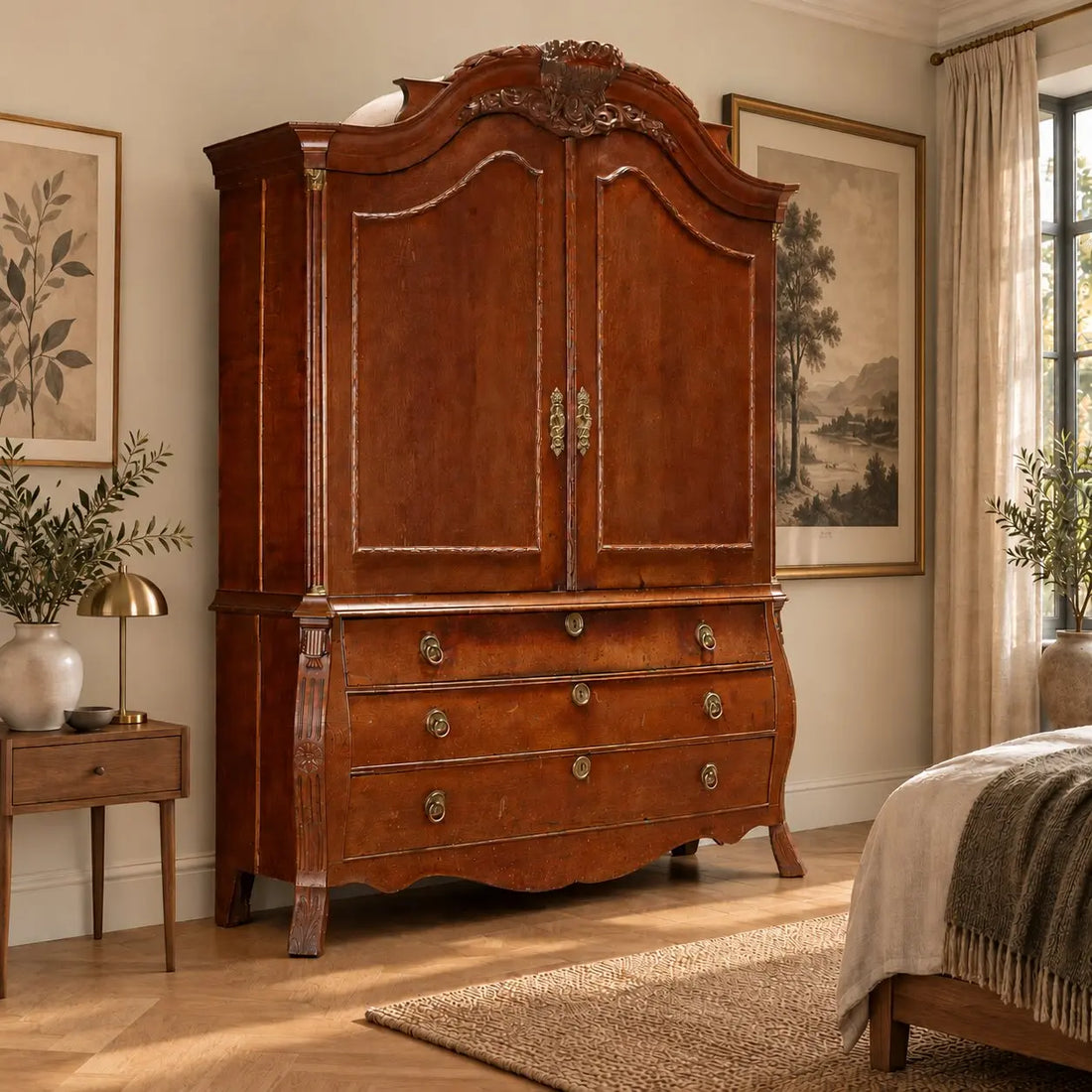 Antique Wardrobe Oak Gilded Bronze Netherlands XIX Century