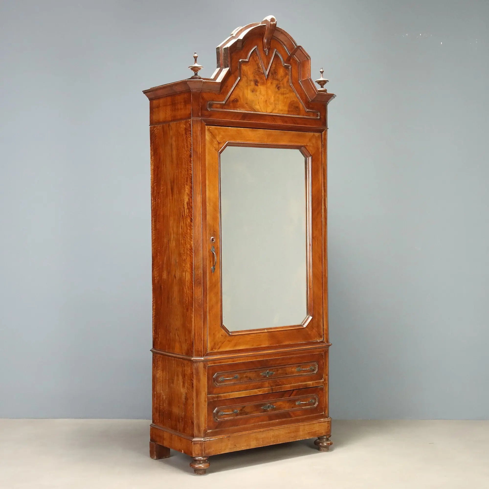 Antique Wardrobe Umbertino Walnut Drawers Italy XIX Century