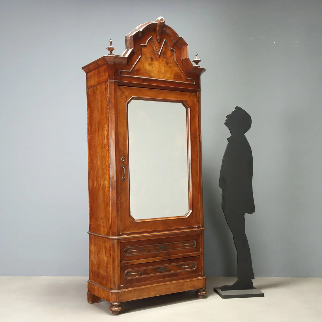Antique Wardrobe Umbertino Walnut Drawers Italy XIX Century