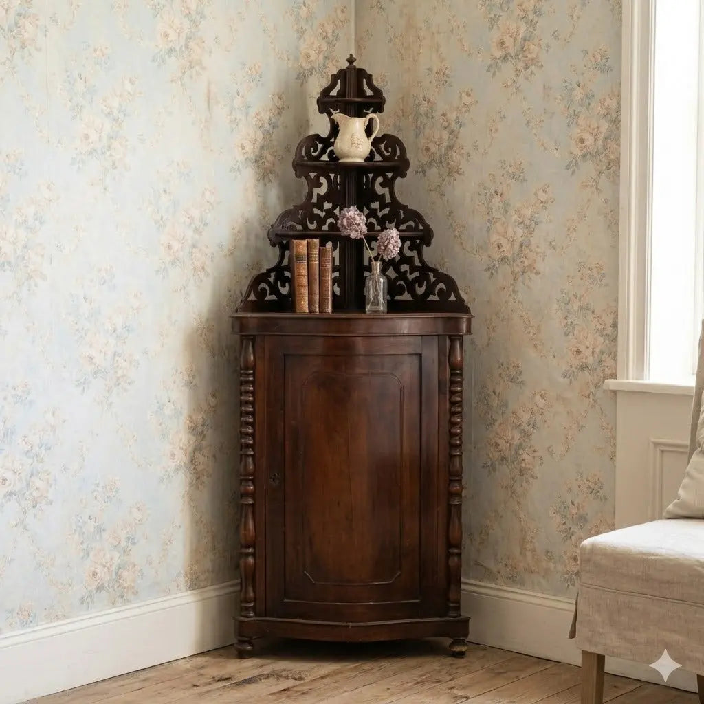 Luigi Filippo Corner Cabinet in Walnut - Italy, 19th Century
