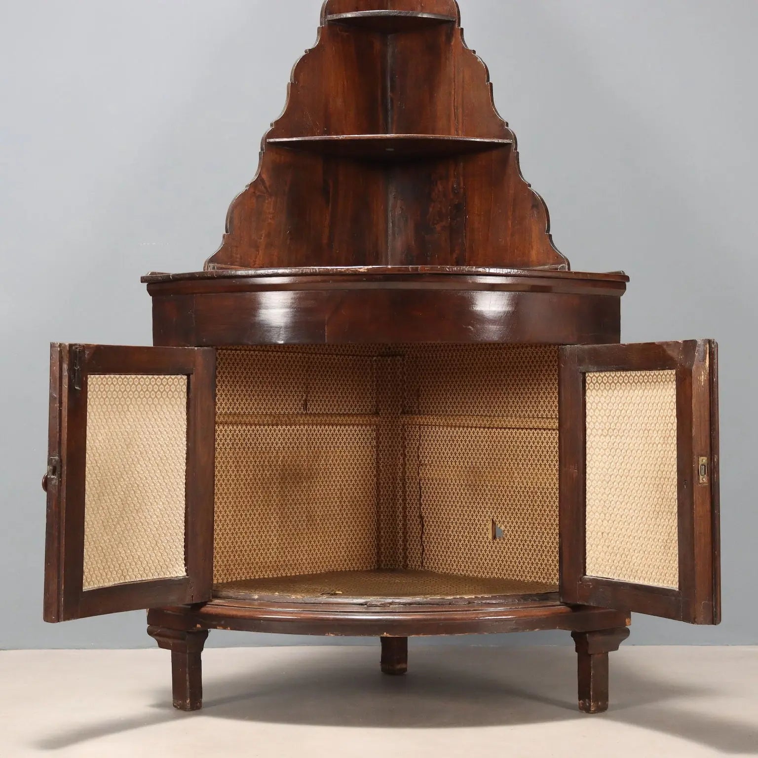 Corner Cabinet in Walnut-Stained Poplar - Italy 19th Century