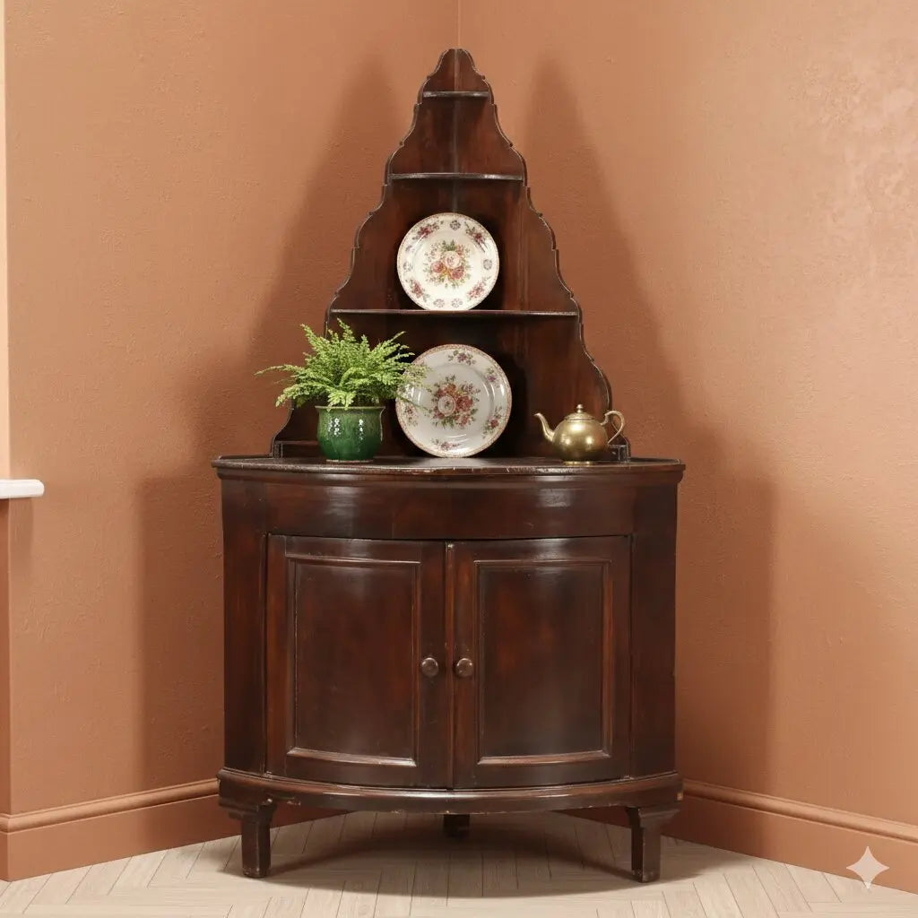 Corner Cabinet in Walnut-Stained Poplar - Italy 19th Century