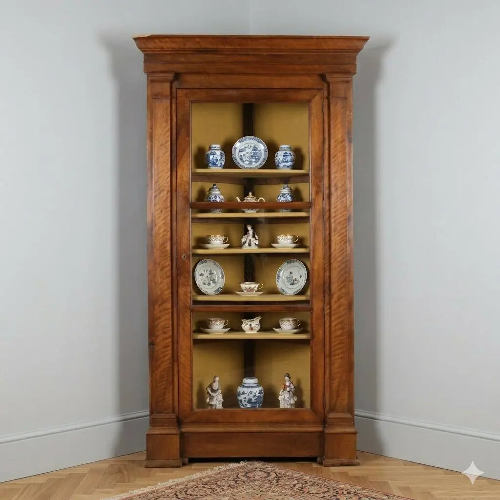 Baroque Walnut and Glass Corner Cabinet - Italy, 18th Century